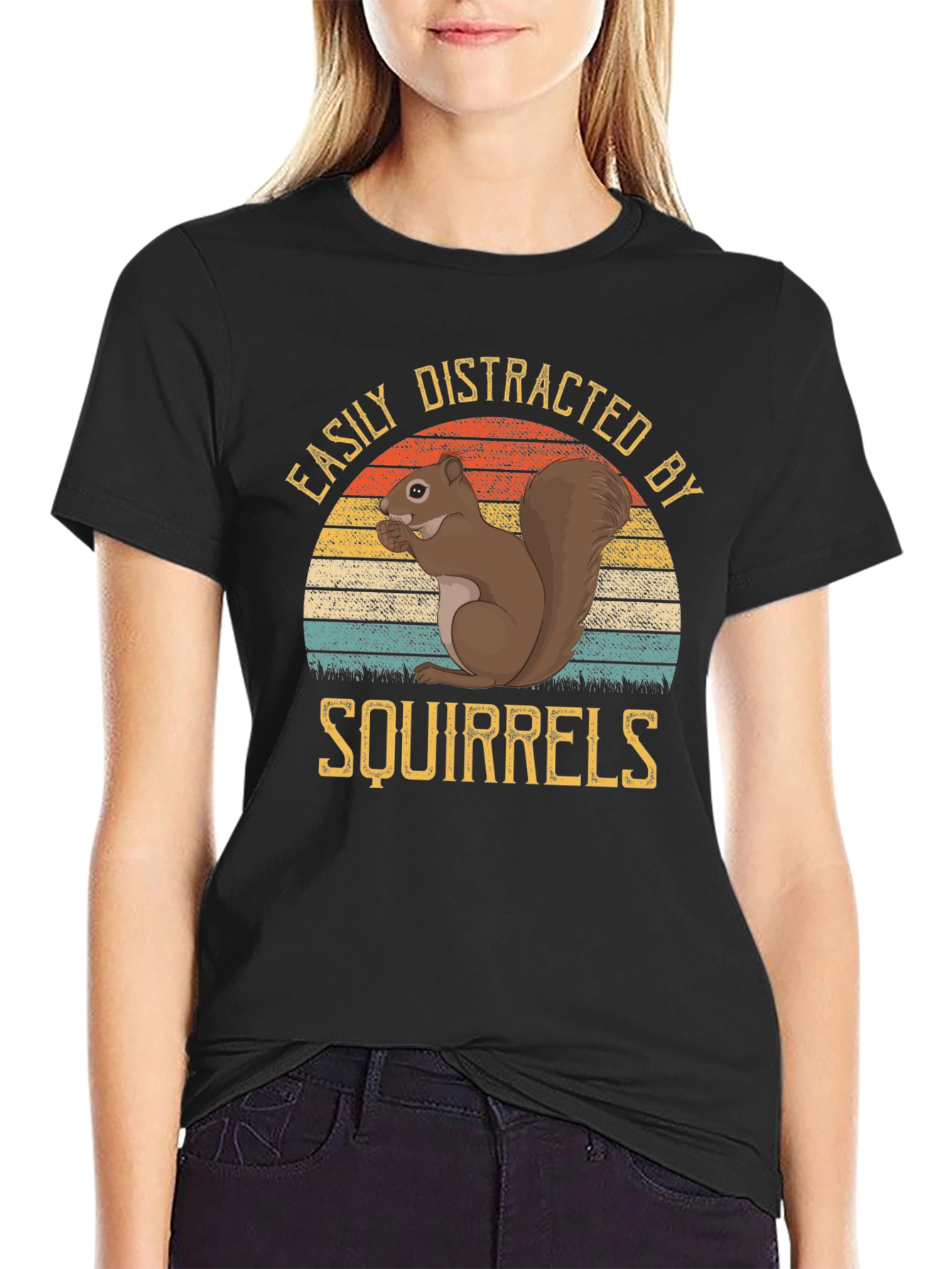 Easily Distracted by Squirrels Black T-Shirt