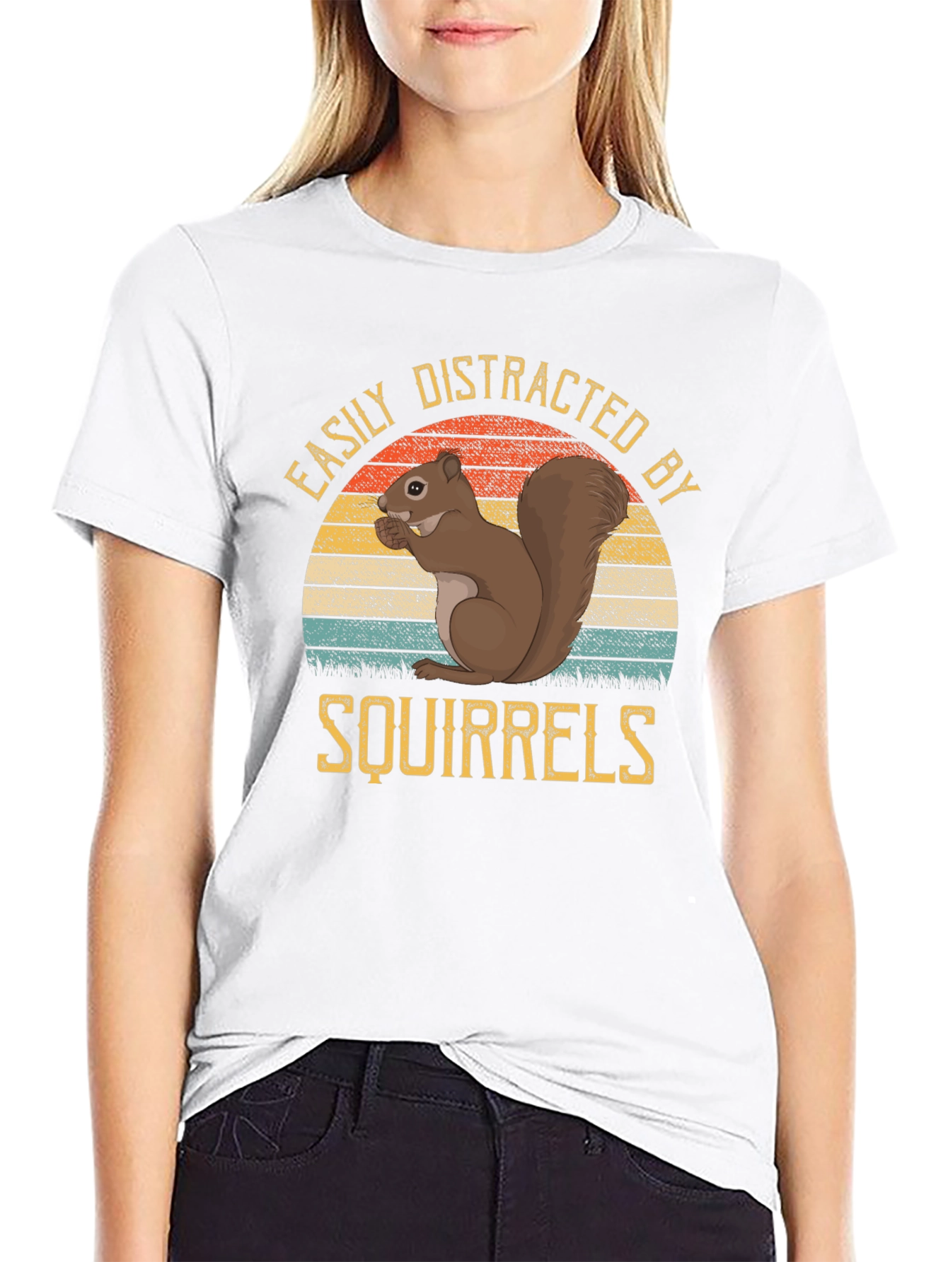Easily Distracted by Squirrels Black T-Shirt