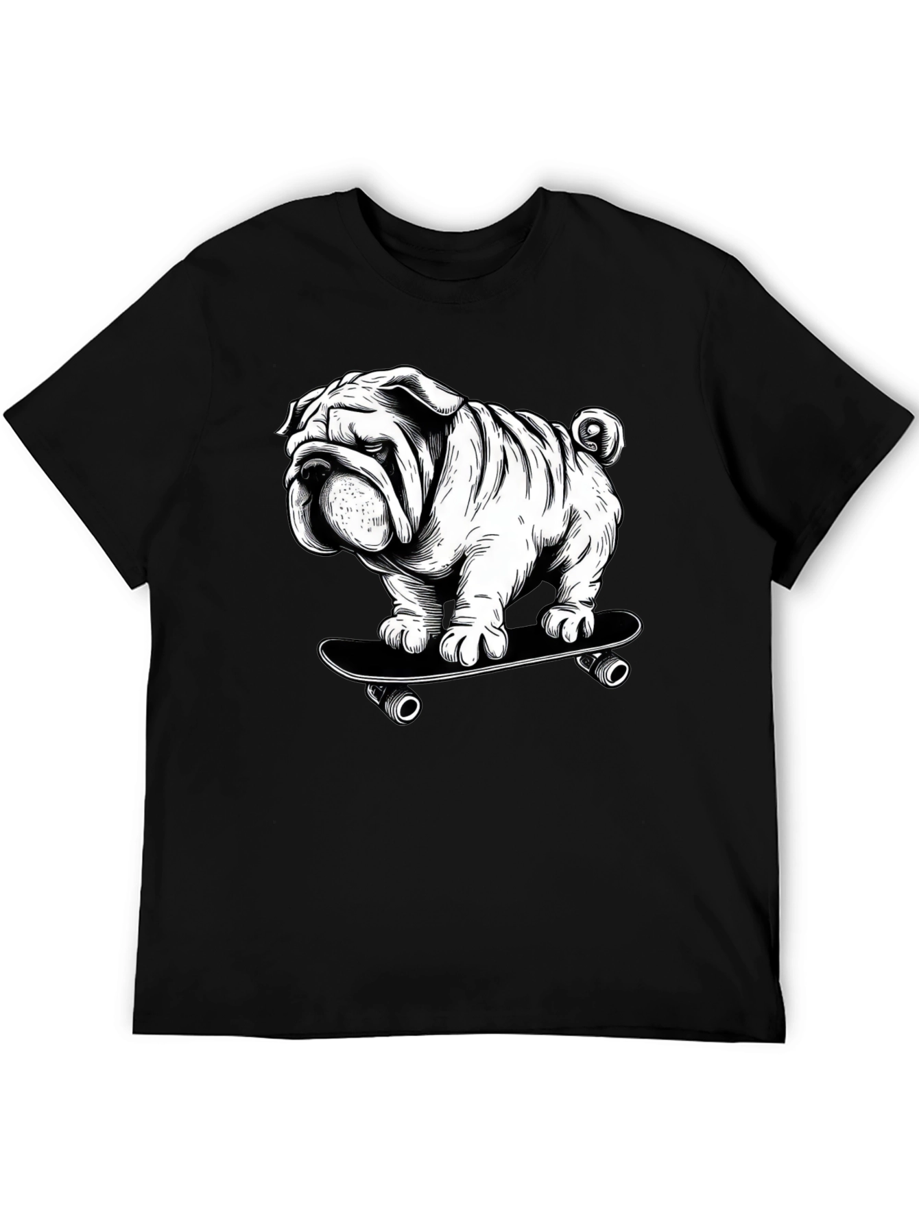 Cool Bulldog on Skateboard Graphic T-Shirt