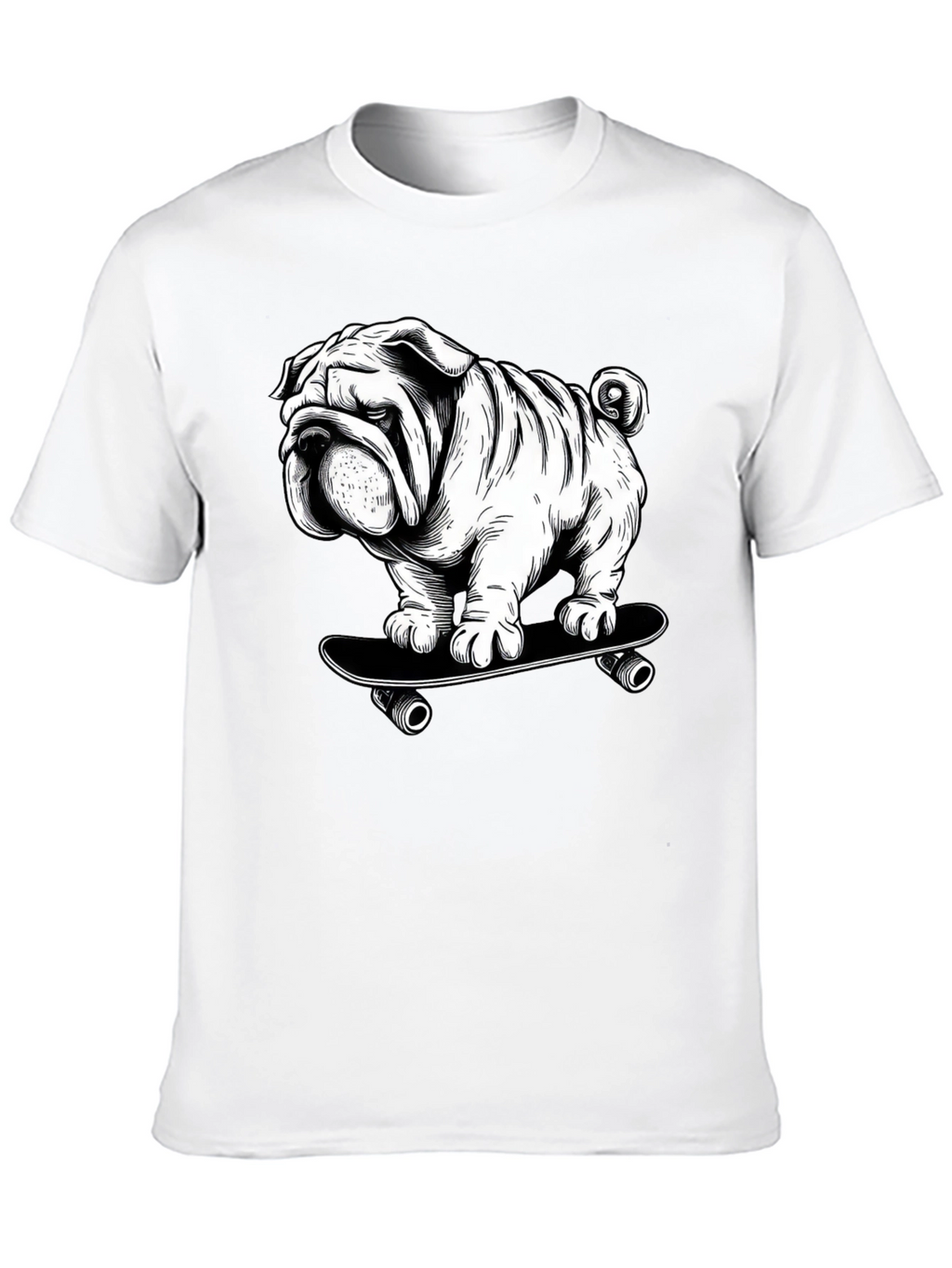 Cool Bulldog on Skateboard Graphic T-Shirt