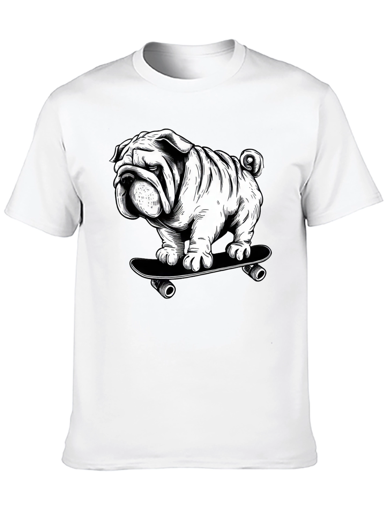 Cool Bulldog on Skateboard Graphic T-Shirt