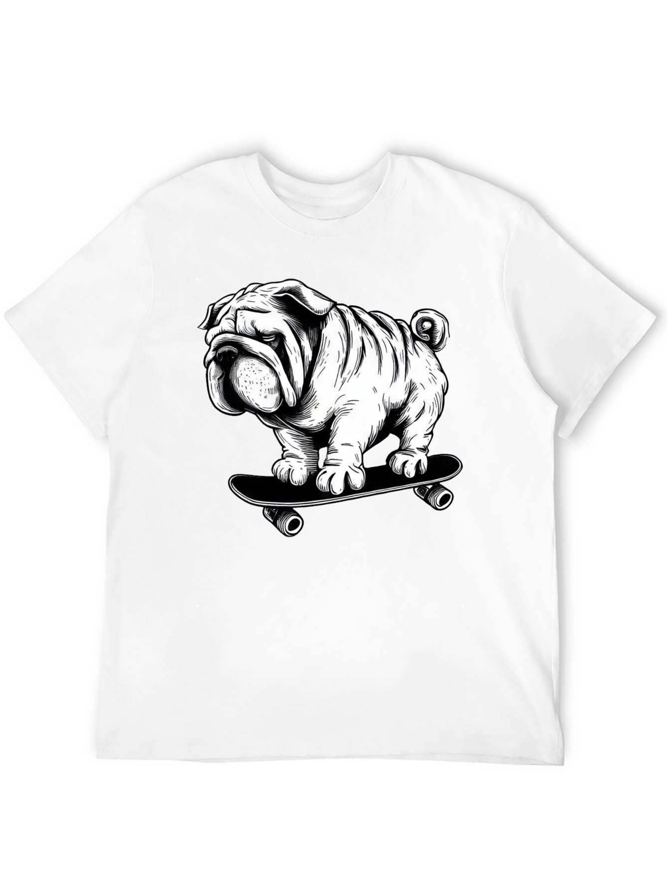 Cool Bulldog on Skateboard Graphic T-Shirt