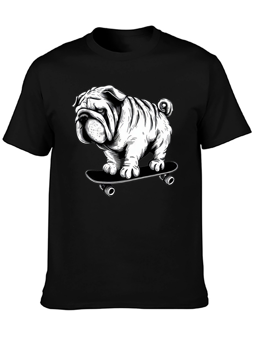 Cool Bulldog on Skateboard Graphic T-Shirt