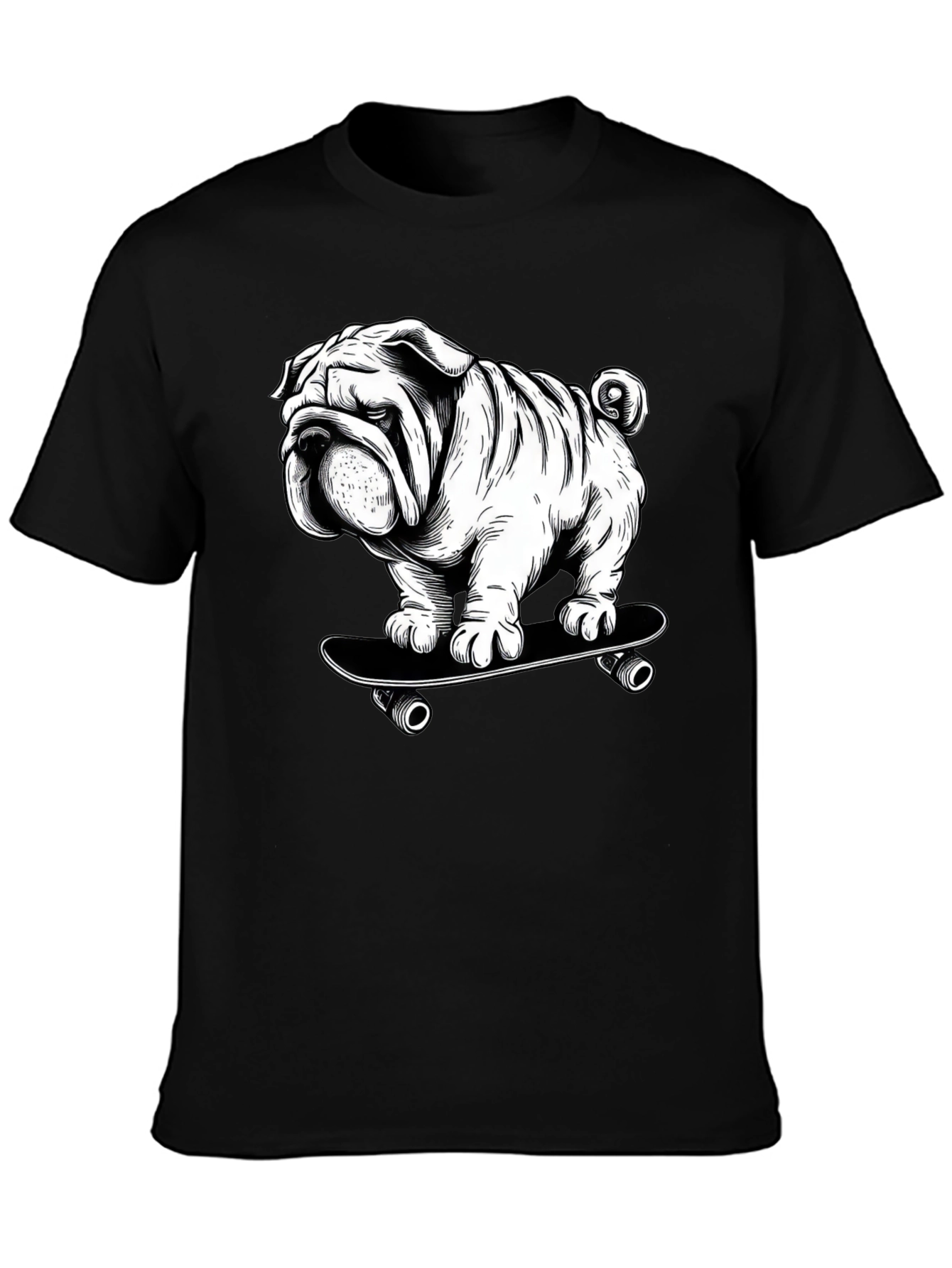Cool Bulldog on Skateboard Graphic T-Shirt