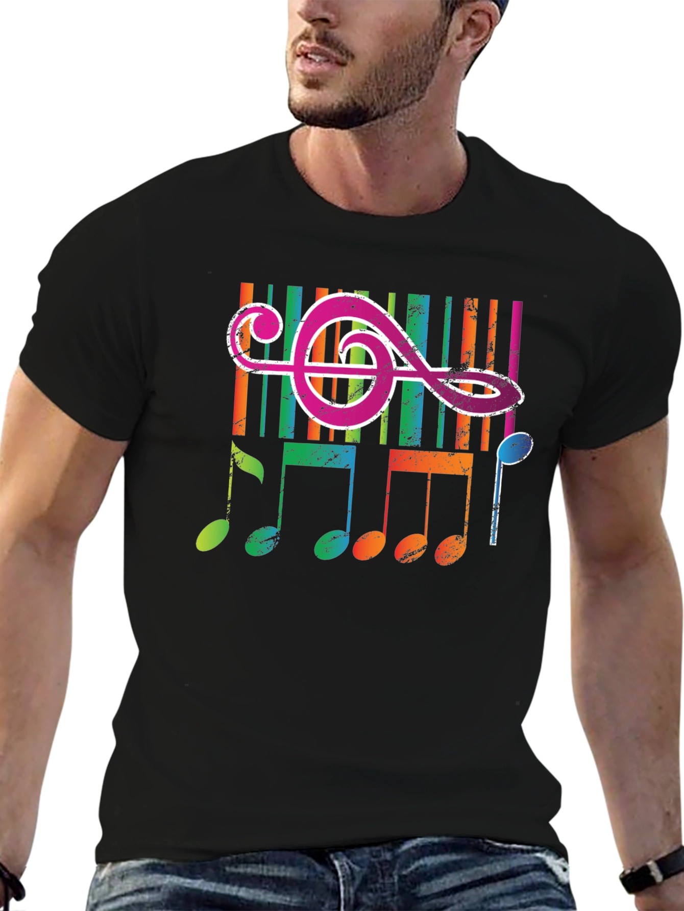 Colorful Music Notes Graphic T-Shirt