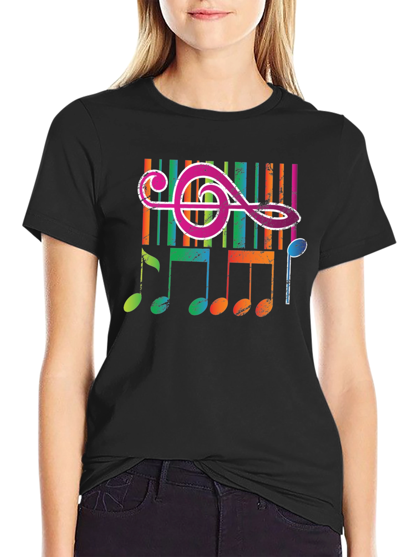 Colorful Music Notes Graphic T-Shirt