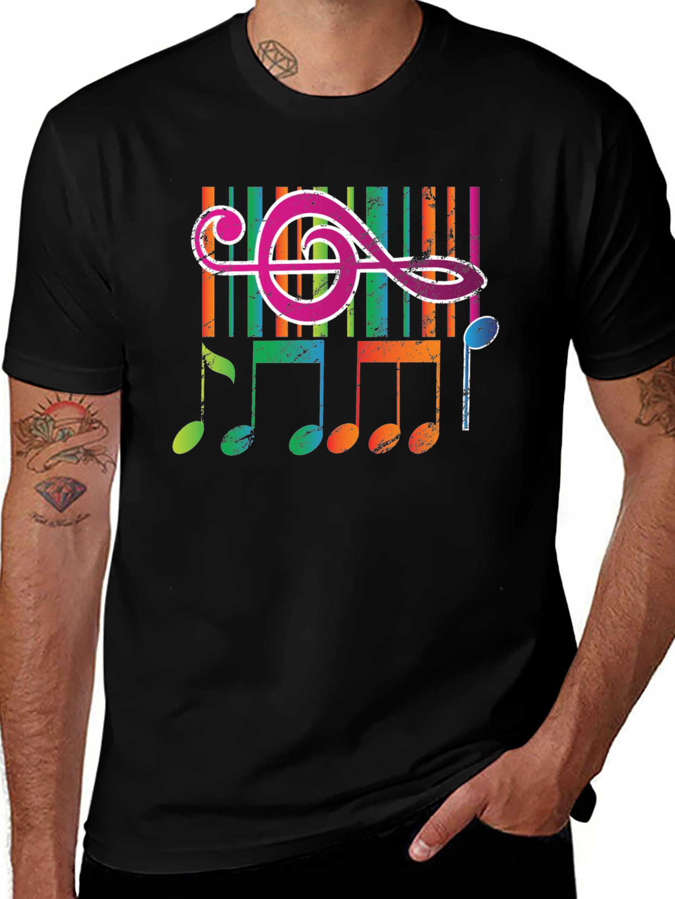 Colorful Music Notes Graphic T-Shirt