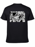 Abstract Geometric Print Black T-Shirt