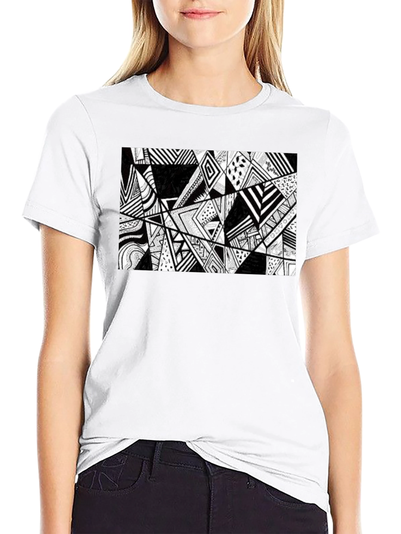 Abstract Geometric Print Black T-Shirt