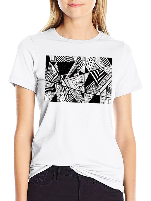 Abstract Geometric Print Black T-Shirt