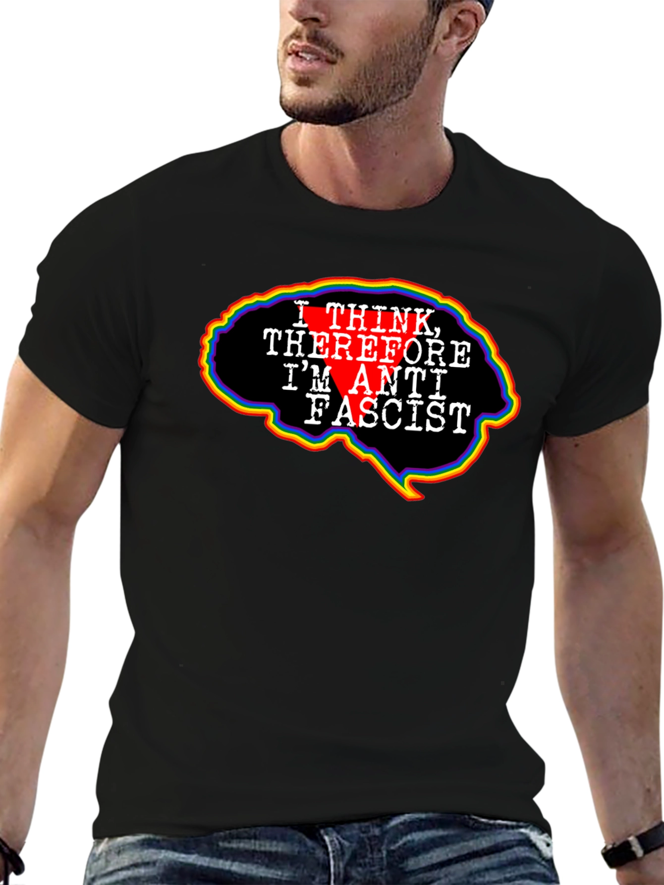Anti-Fascist Brain Tee - Think Therefore I Am Anti Fascist