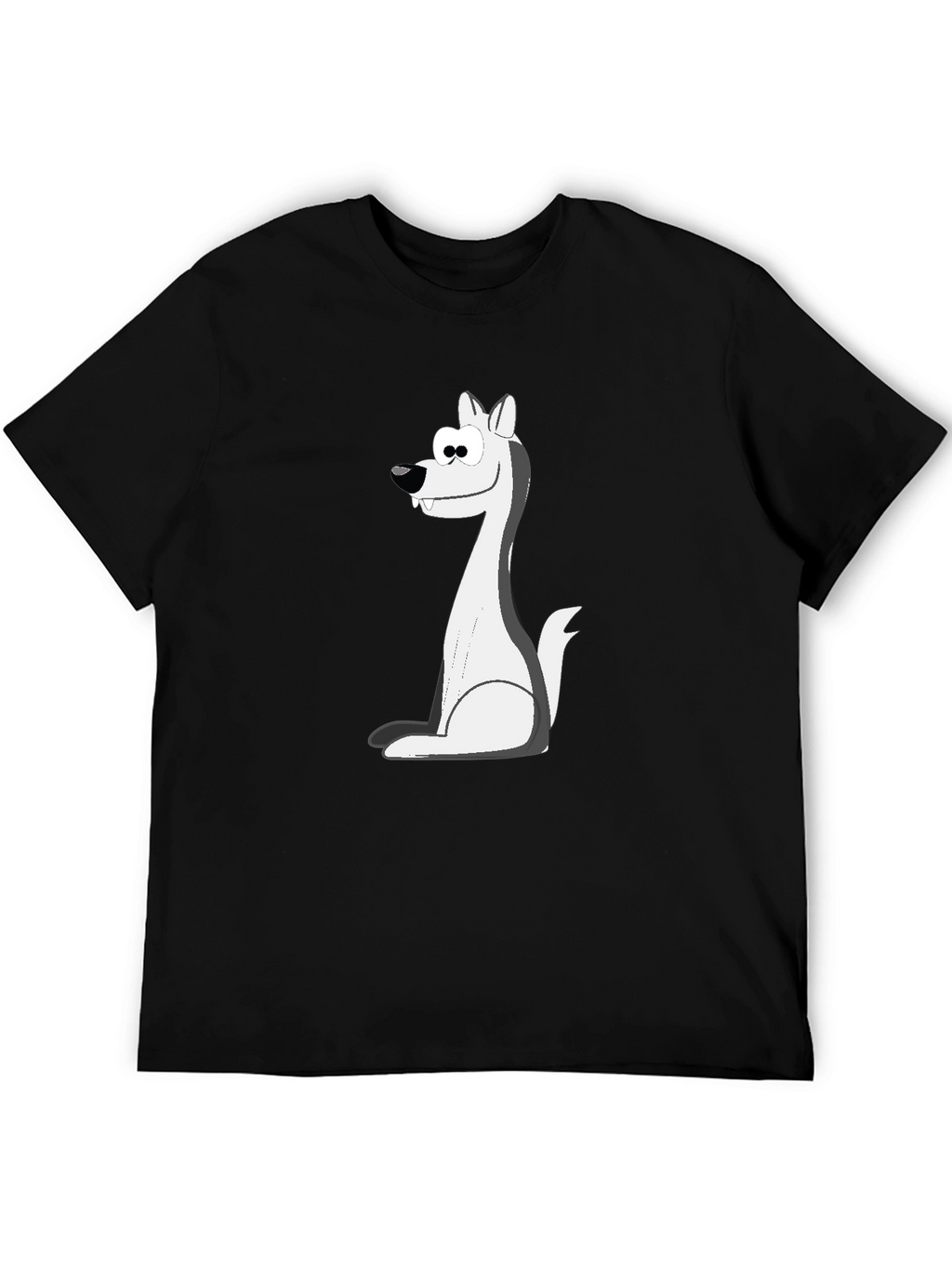 Cartoon Wolf Graphic Tee - Black Cotton Blend