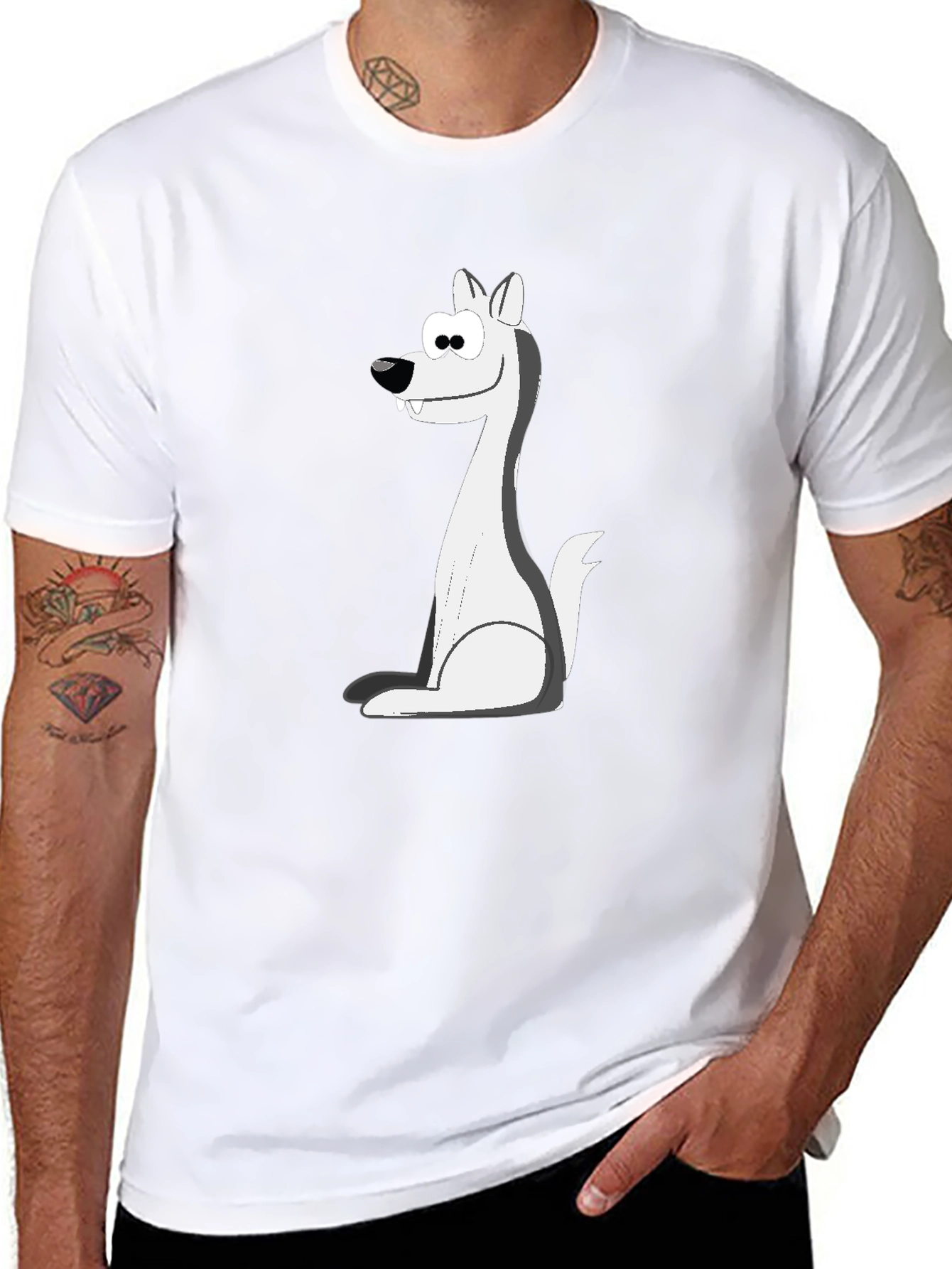 Cartoon Wolf Graphic Tee - Black Cotton Blend