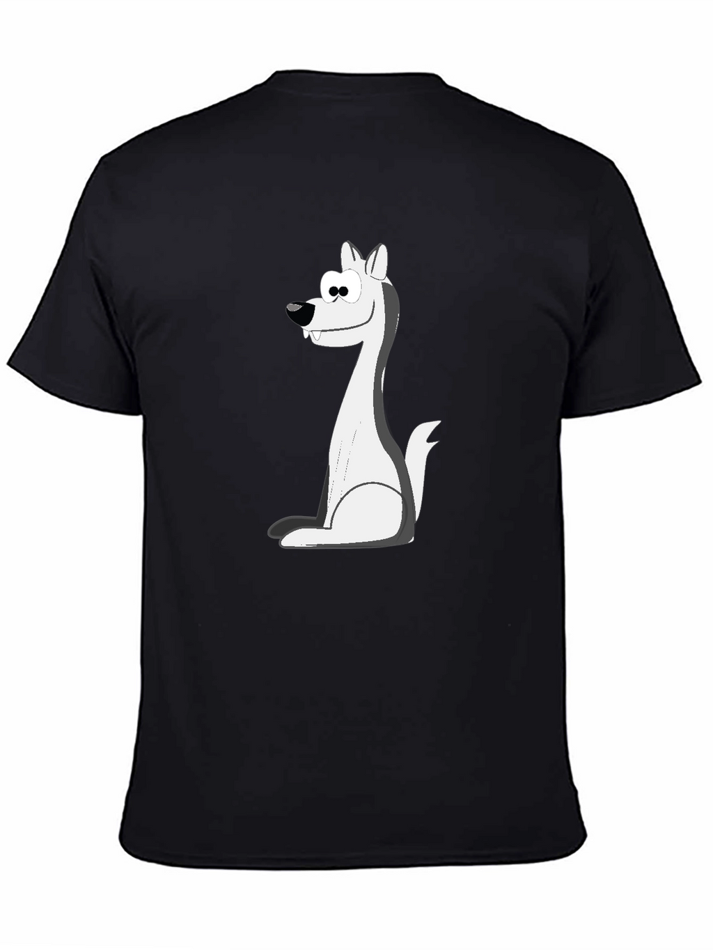 Cartoon Wolf Graphic Tee - Black Cotton Blend
