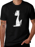 Cartoon Wolf Graphic Tee - Black Cotton Blend