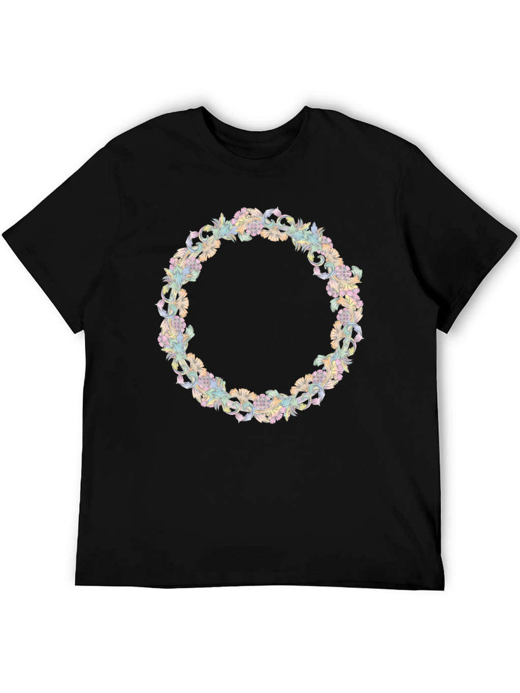 Floral Wreath Graphic Tee - Stylish Black T-Shirt