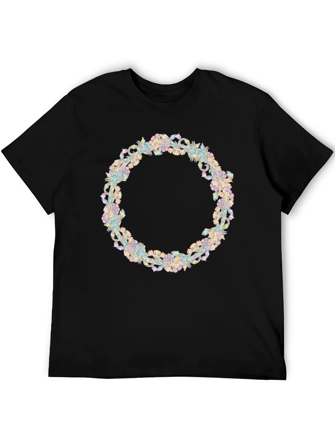Floral Wreath Graphic Tee - Stylish Black T-Shirt