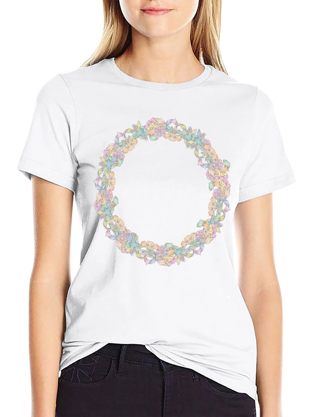 Floral Wreath Graphic Tee - Stylish Black T-Shirt