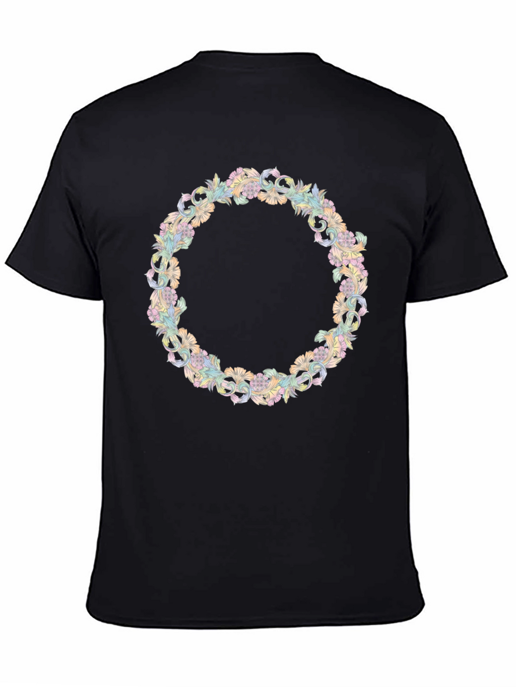 Floral Wreath Graphic Tee - Stylish Black T-Shirt