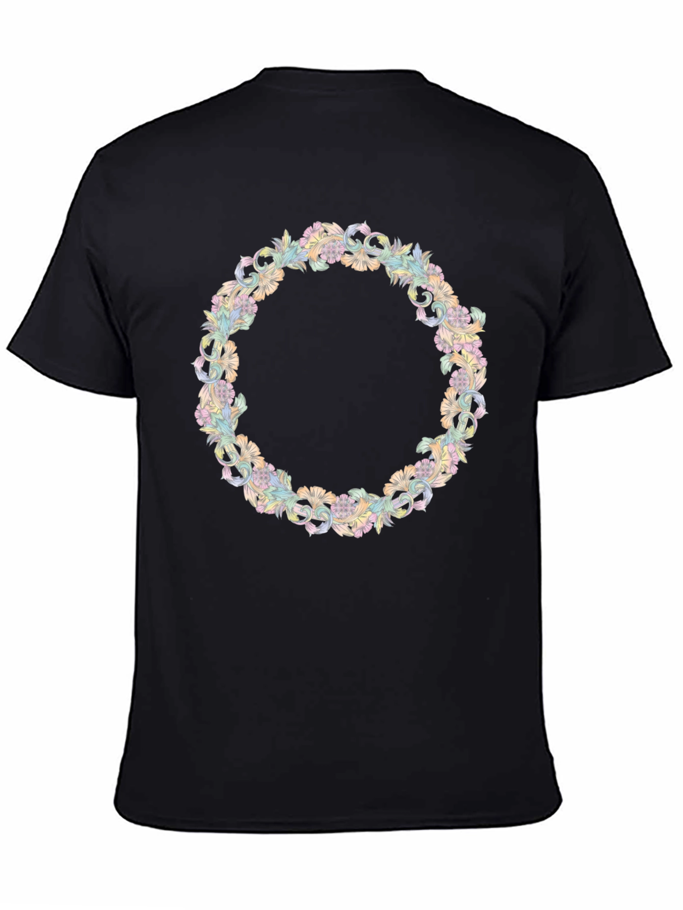 Floral Wreath Graphic Tee - Stylish Black T-Shirt