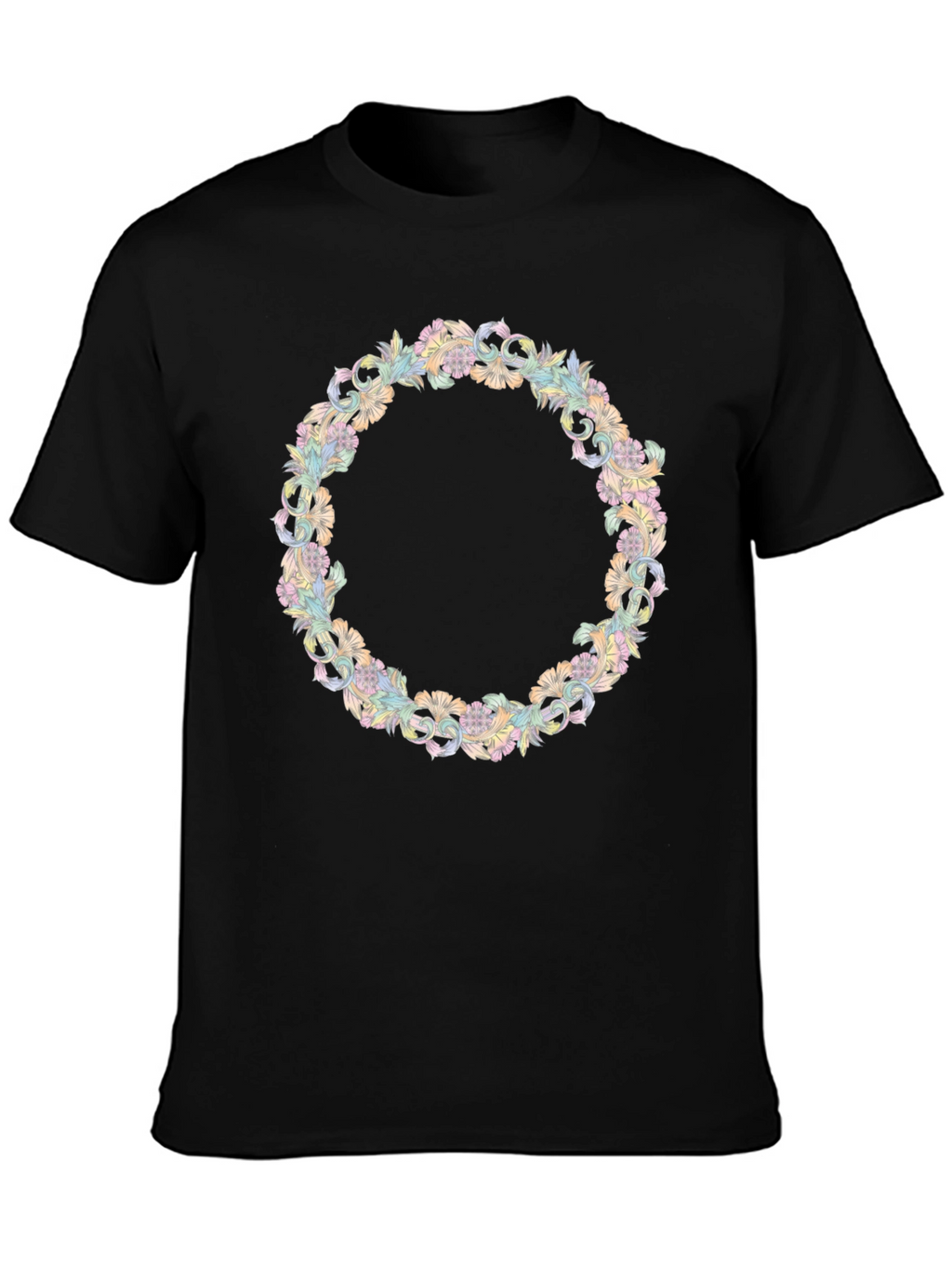 Floral Wreath Graphic Tee - Stylish Black T-Shirt