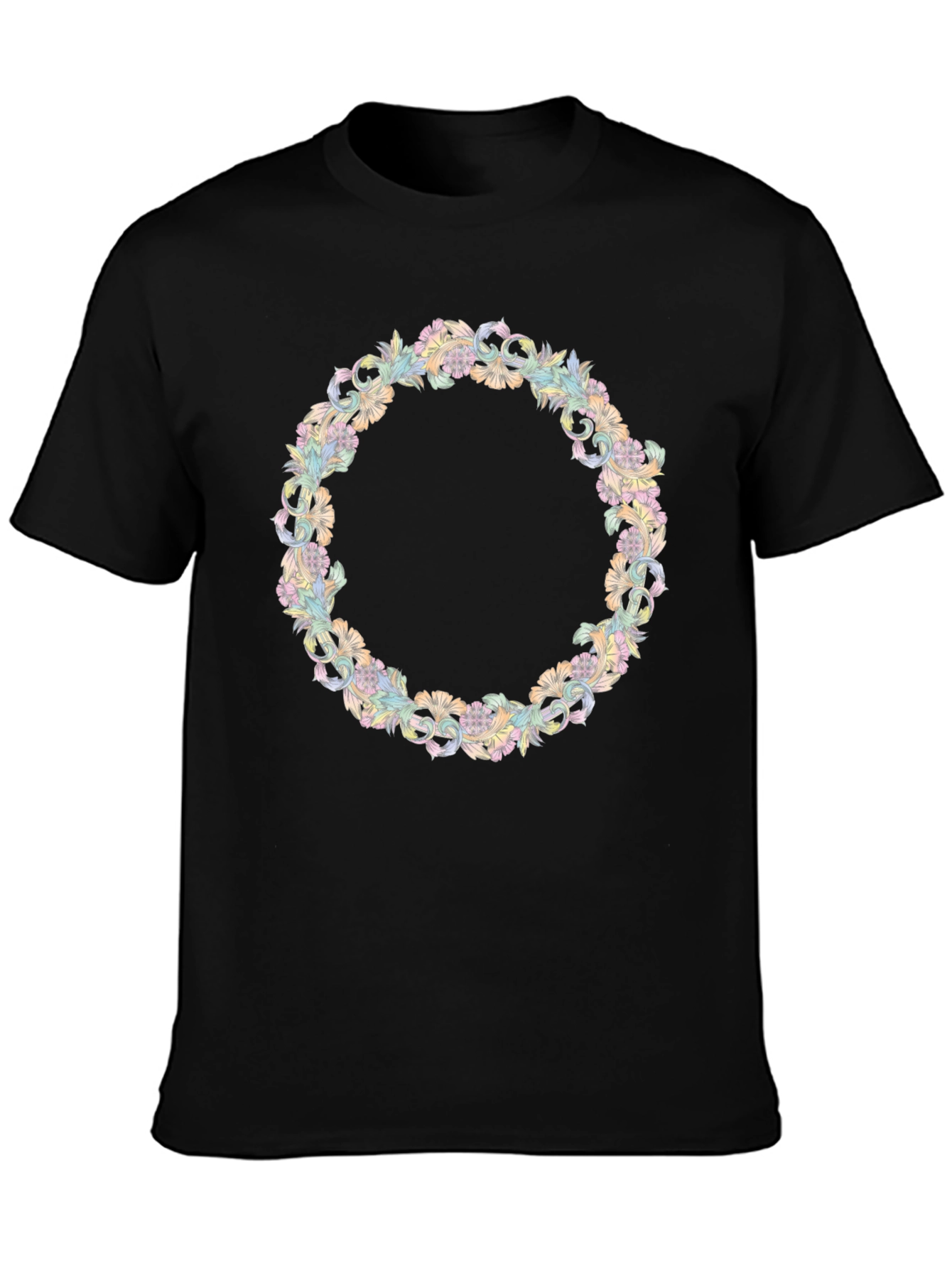 Floral Wreath Graphic Tee - Stylish Black T-Shirt