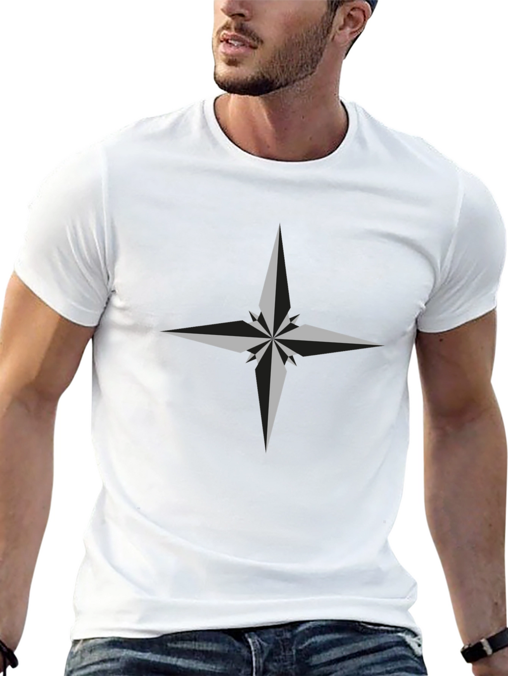 Stylish Compass Rose Black T-Shirt for Men