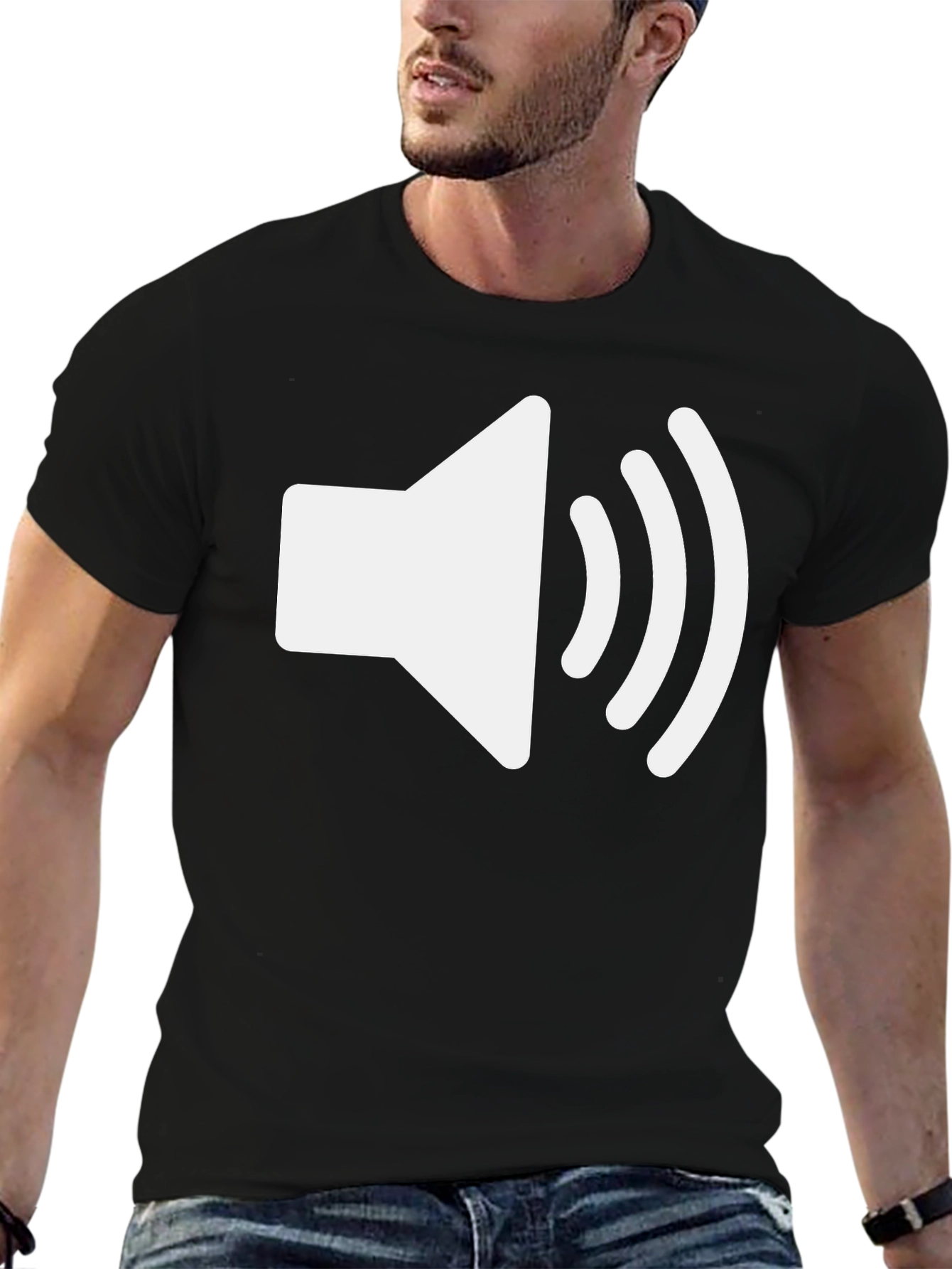 Black T-Shirt with White Speaker Icon