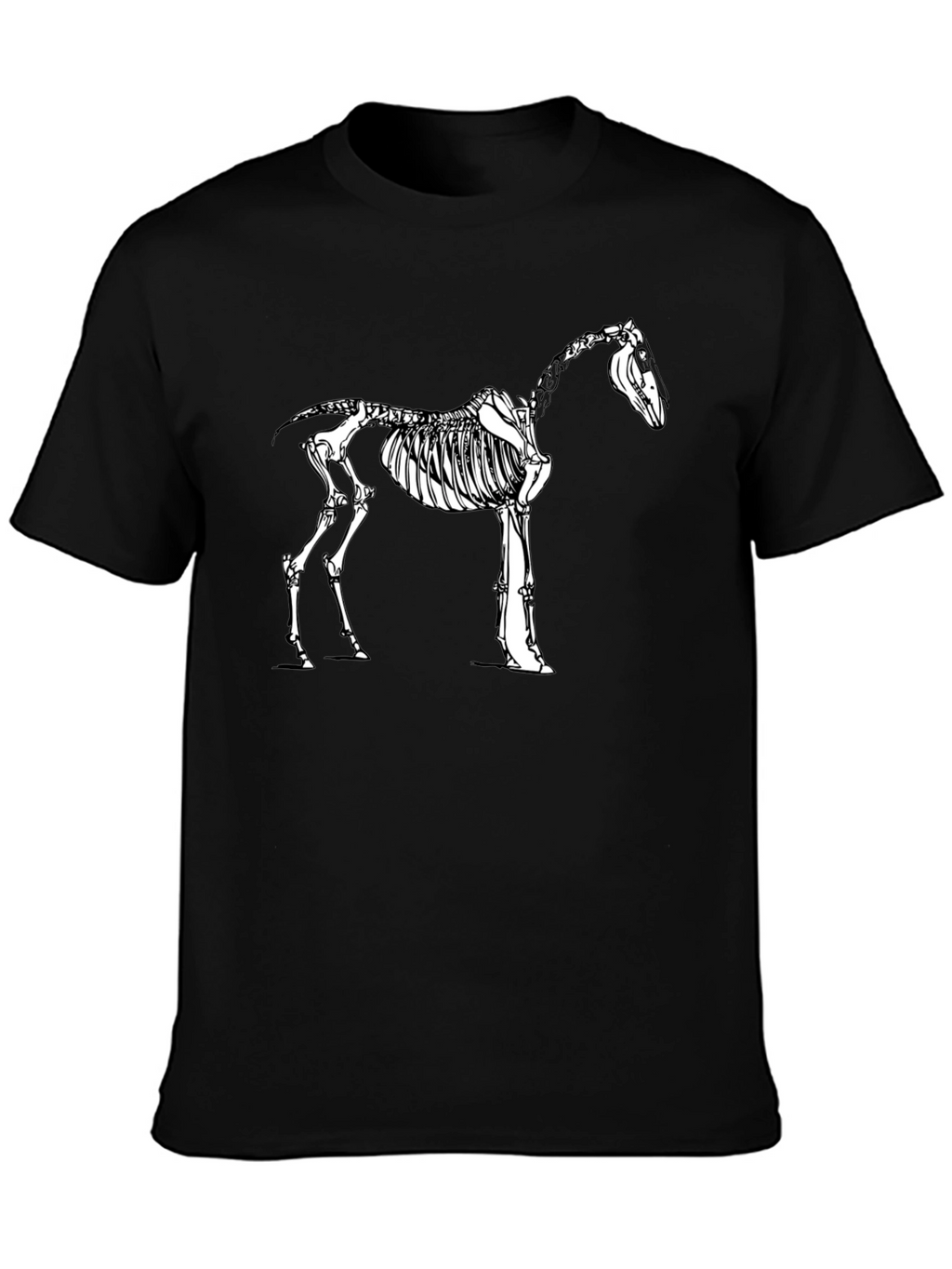 Horse Skeleton Graphic Tee - Black Cotton Shirt