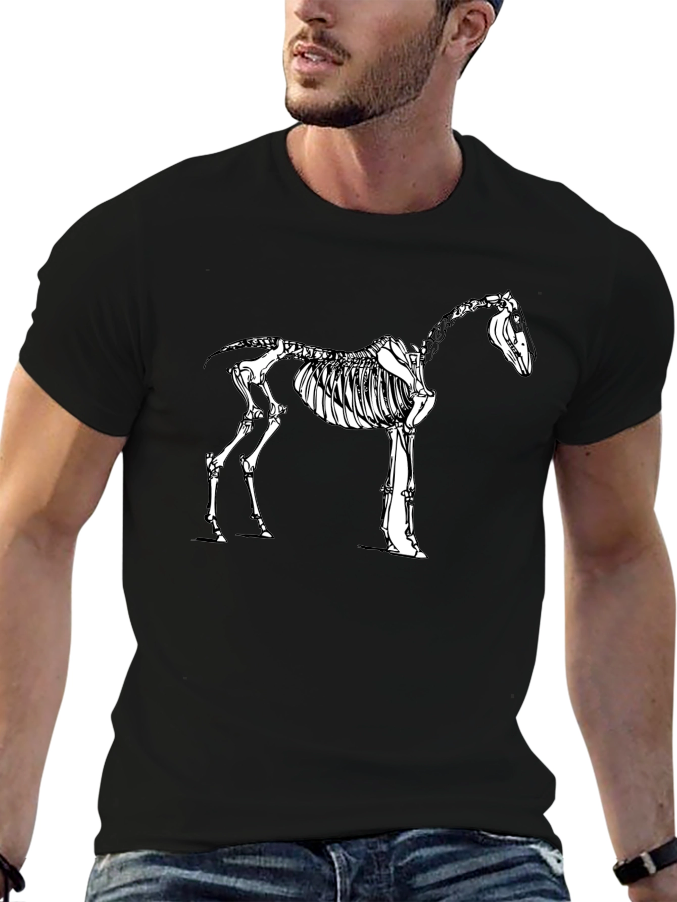 Horse Skeleton Graphic Tee - Black Cotton Shirt