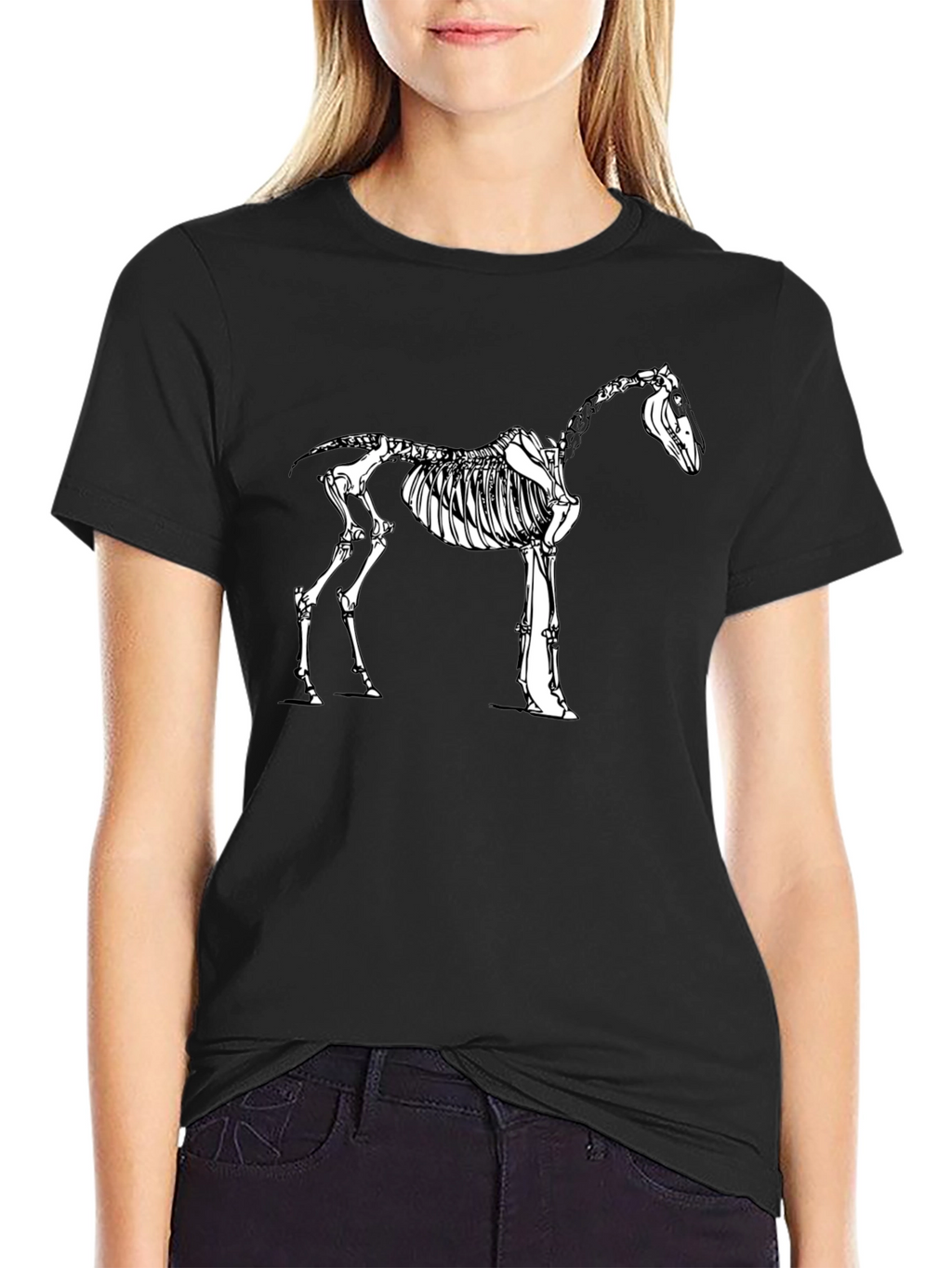 Horse Skeleton Graphic Tee - Black Cotton Shirt