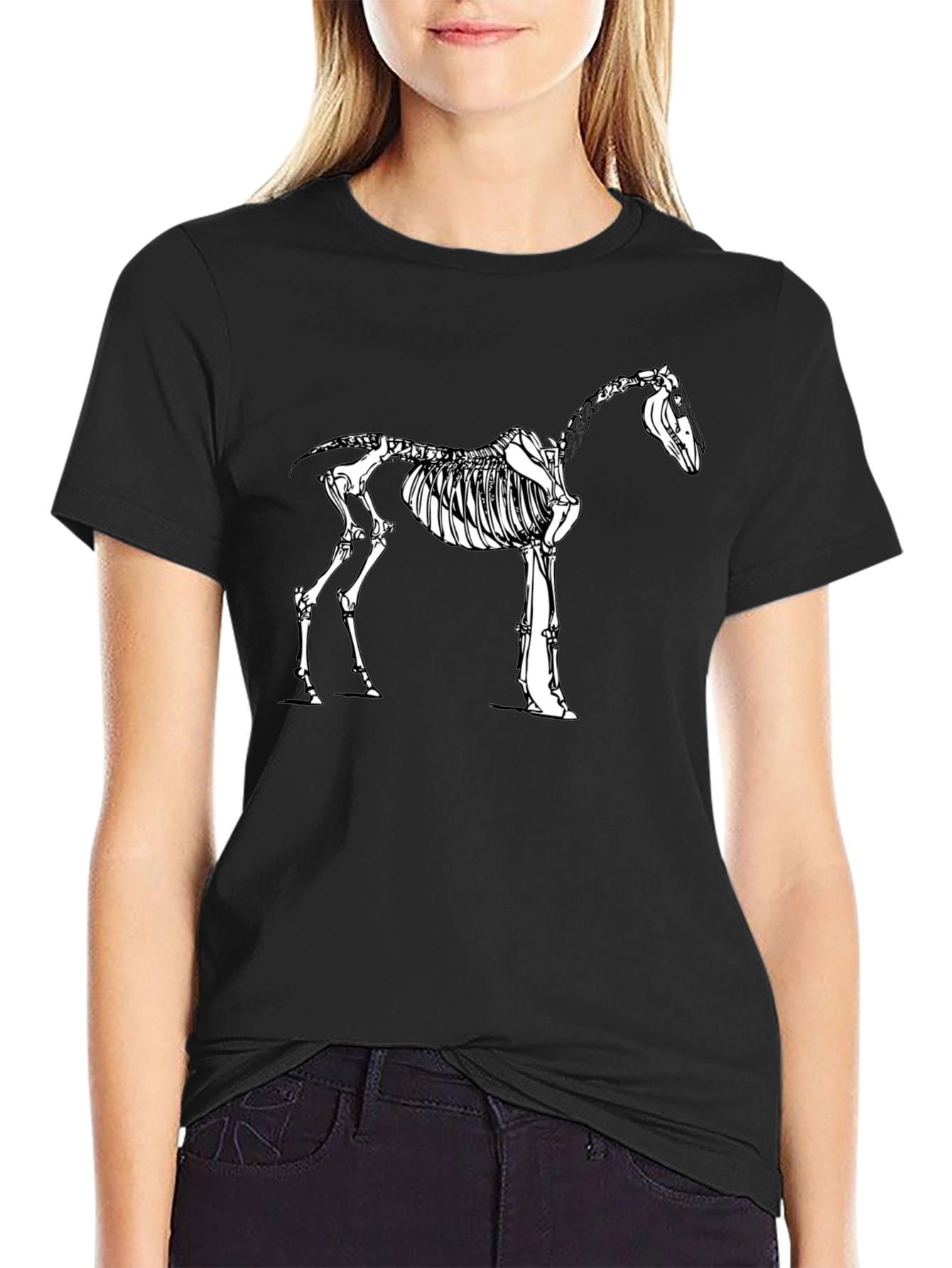Horse Skeleton Graphic Tee - Black Cotton Shirt