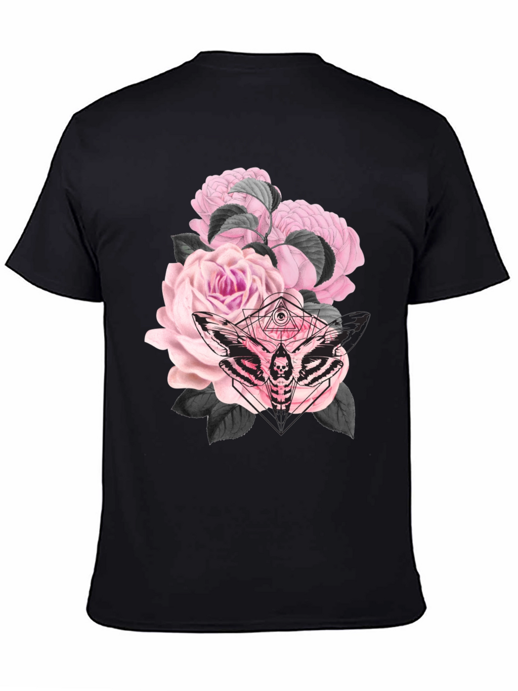 Gothic Floral Moth Black T-Shirt