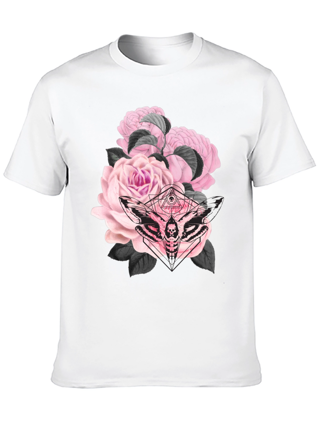 Gothic Floral Moth Black T-Shirt