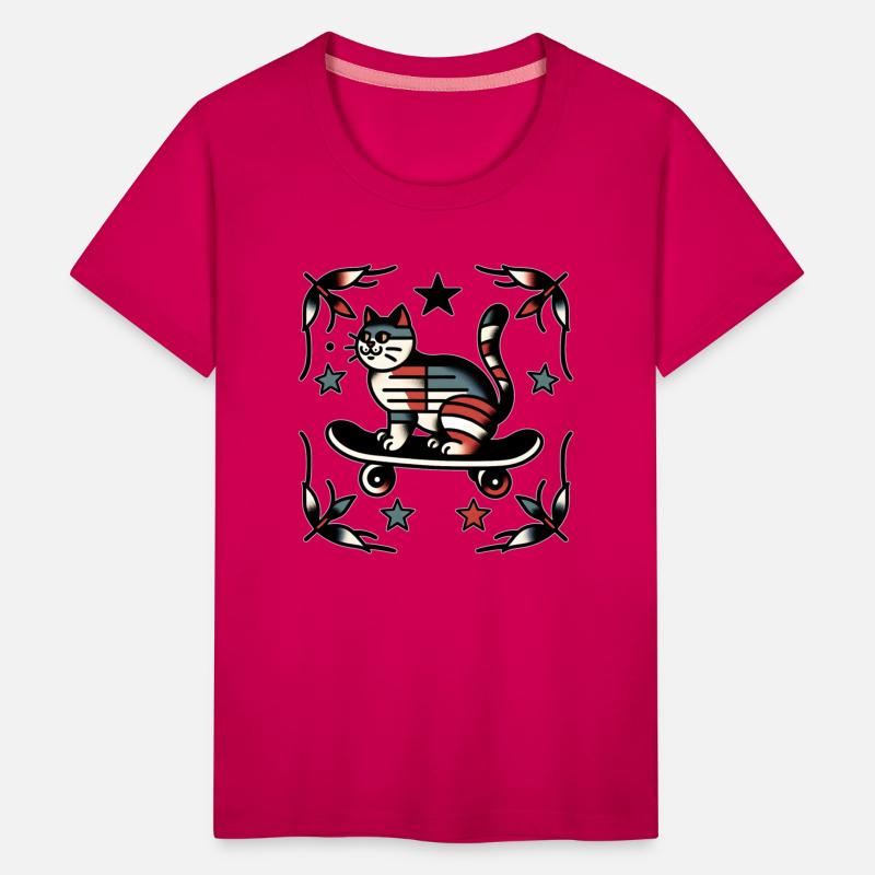 AI Traditional Tattoo Cat on Skateboard