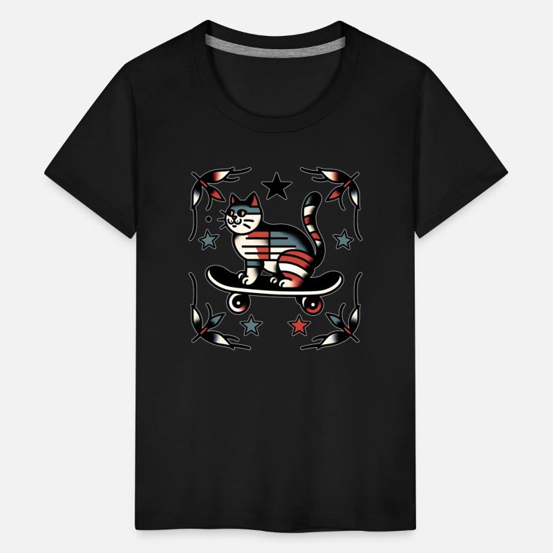 AI Traditional Tattoo Cat on Skateboard