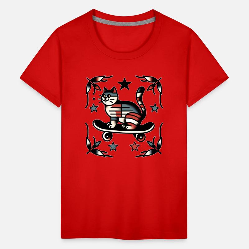 AI Traditional Tattoo Cat on Skateboard