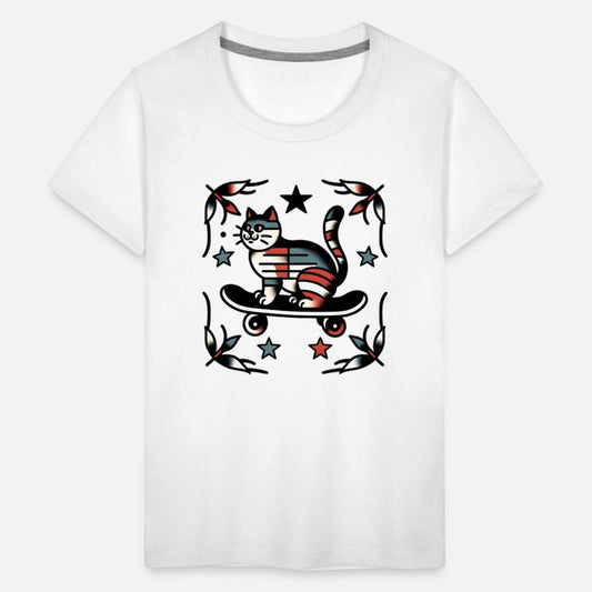 AI Traditional Tattoo Cat on Skateboard
