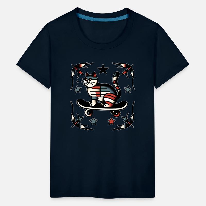 AI Traditional Tattoo Cat on Skateboard