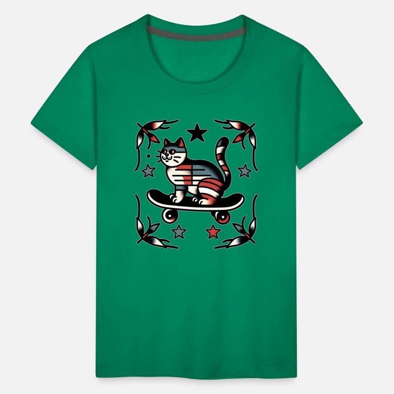 AI Traditional Tattoo Cat on Skateboard