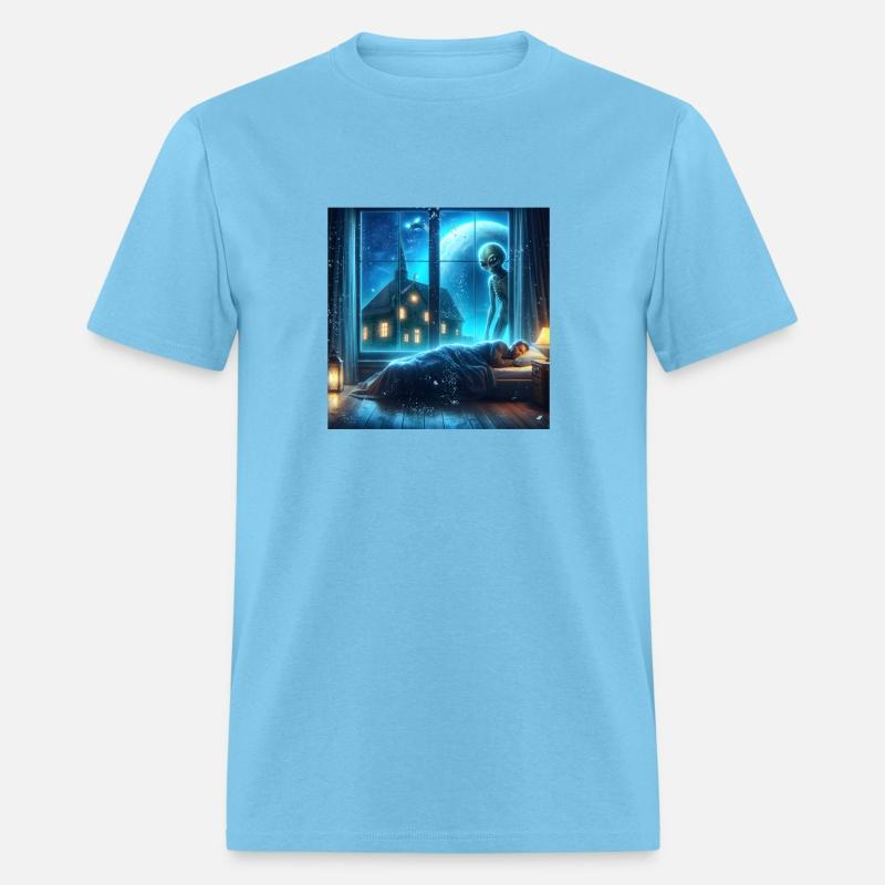 Alien watches sleeping people