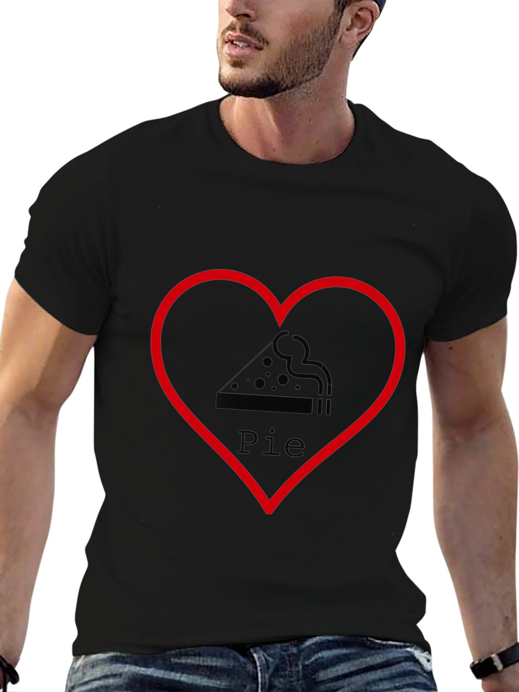 Pizza Pie Heart Graphic Tee - Casual Black T-Shirt