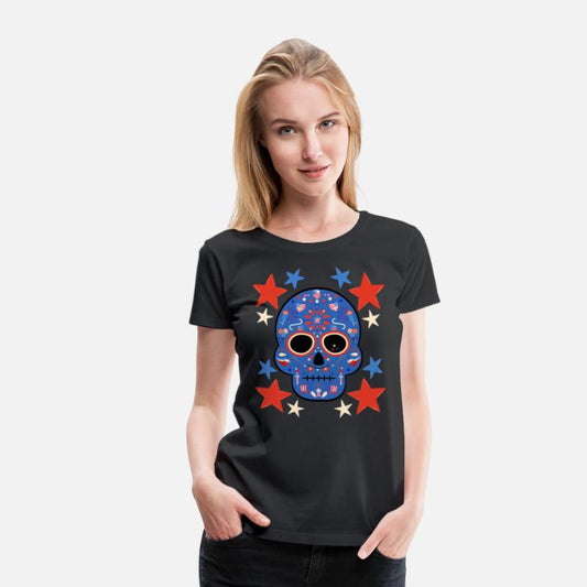 American Patriot Sugar Skull Stars July 4th Flag