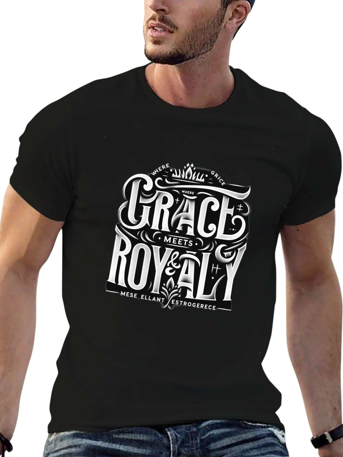 Grace Meets Royalty Black Graphic Tee