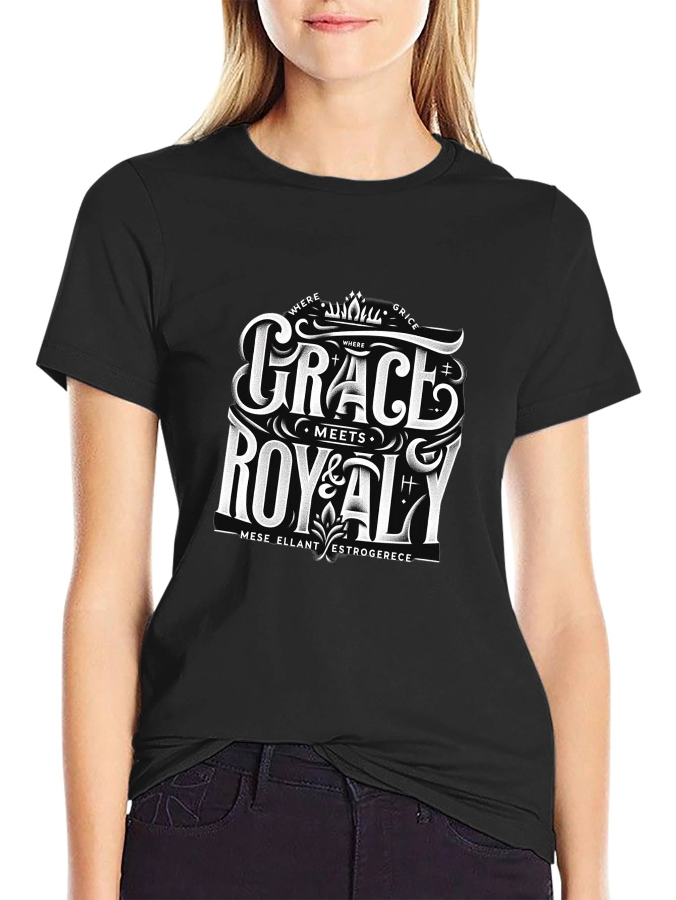 Grace Meets Royalty Black Graphic Tee