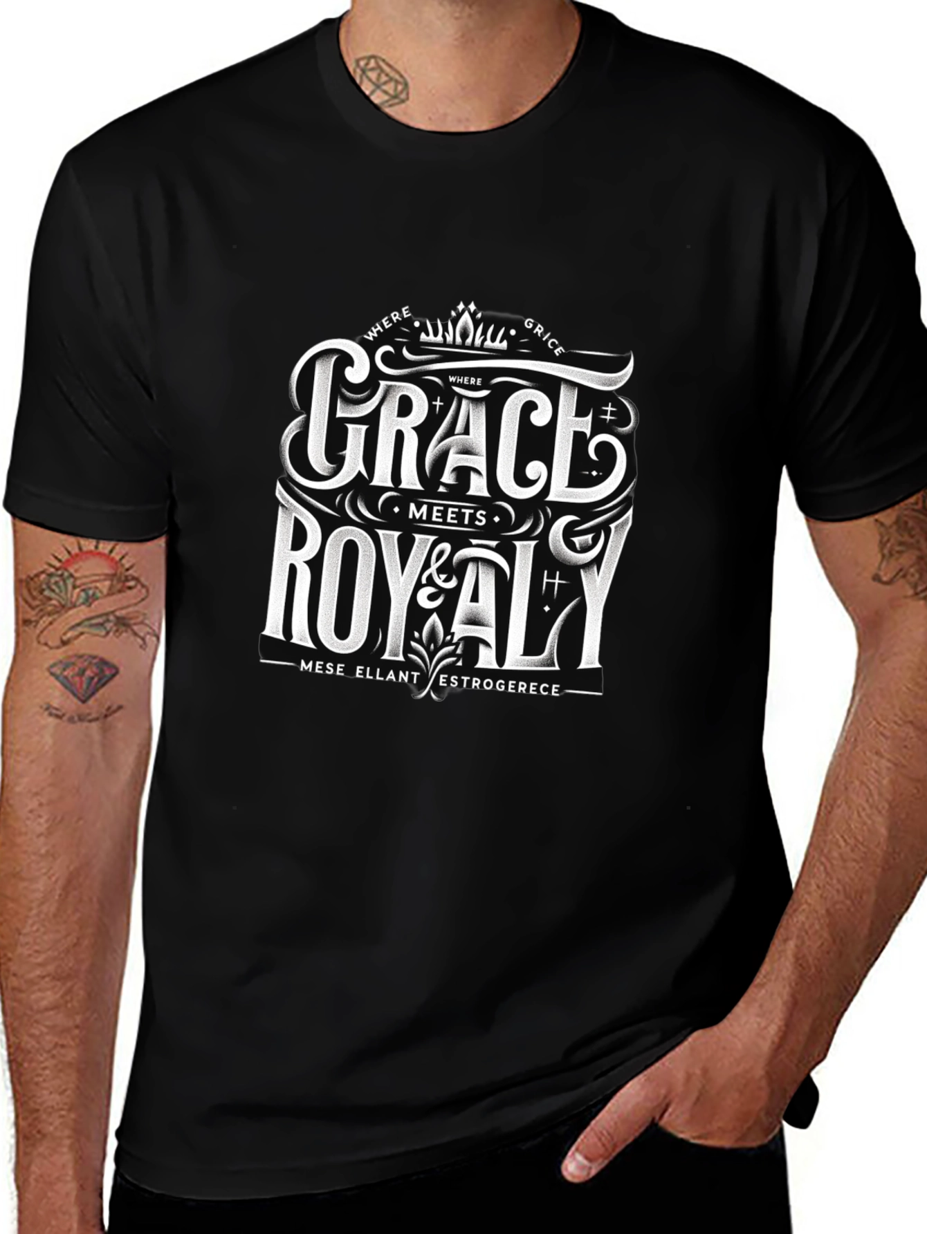Grace Meets Royalty Black Graphic Tee