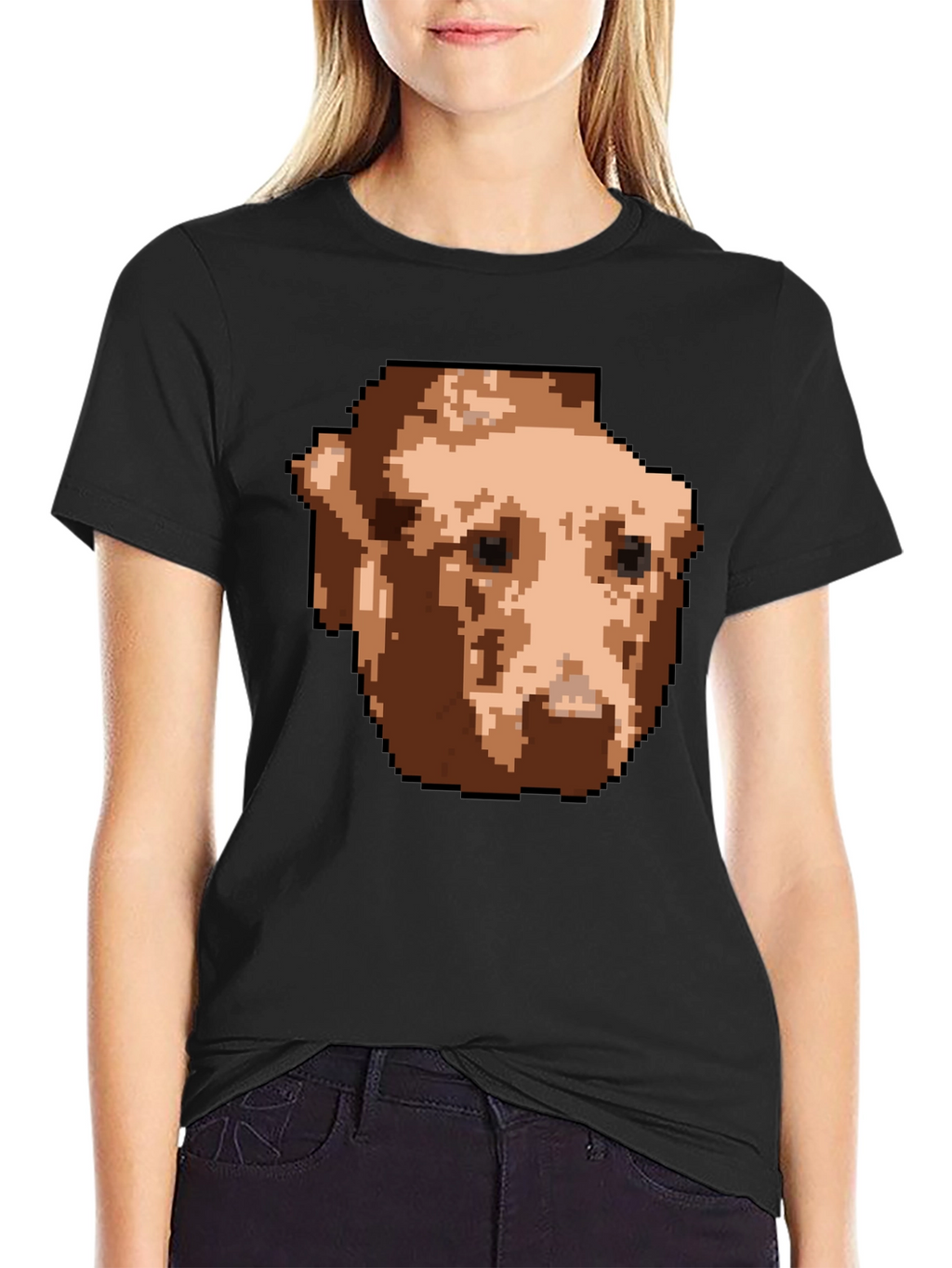 Pixelated Dog Graphic T-Shirt - Black