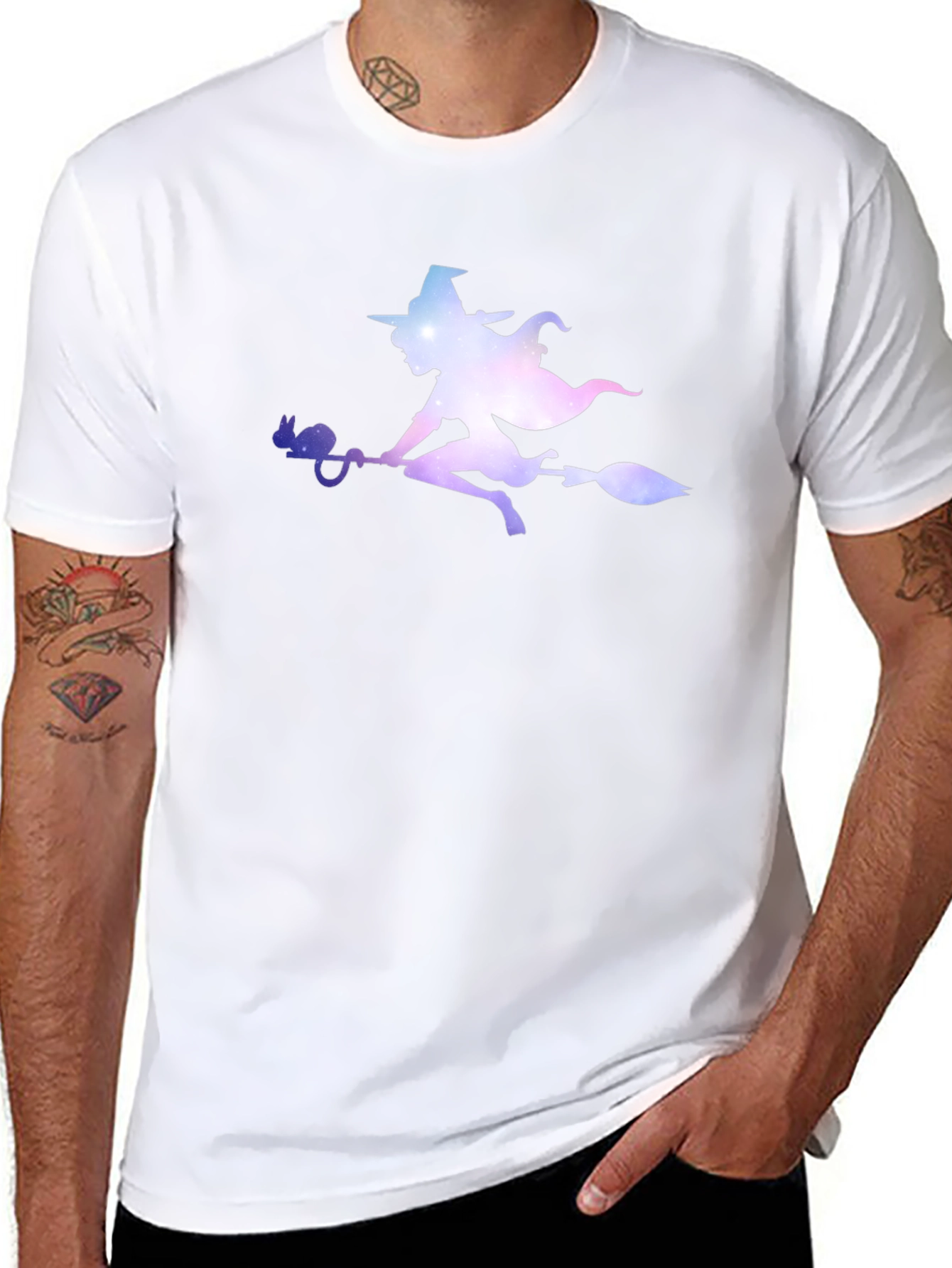 Witch Silhouette Graphic Tee - Black Cotton T-Shirt