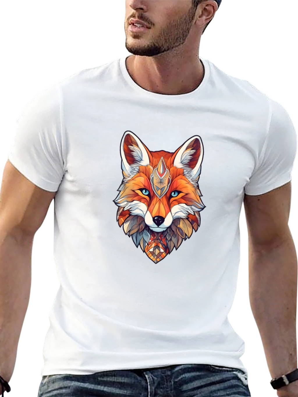 Geometric Fox Graphic Print T-Shirt