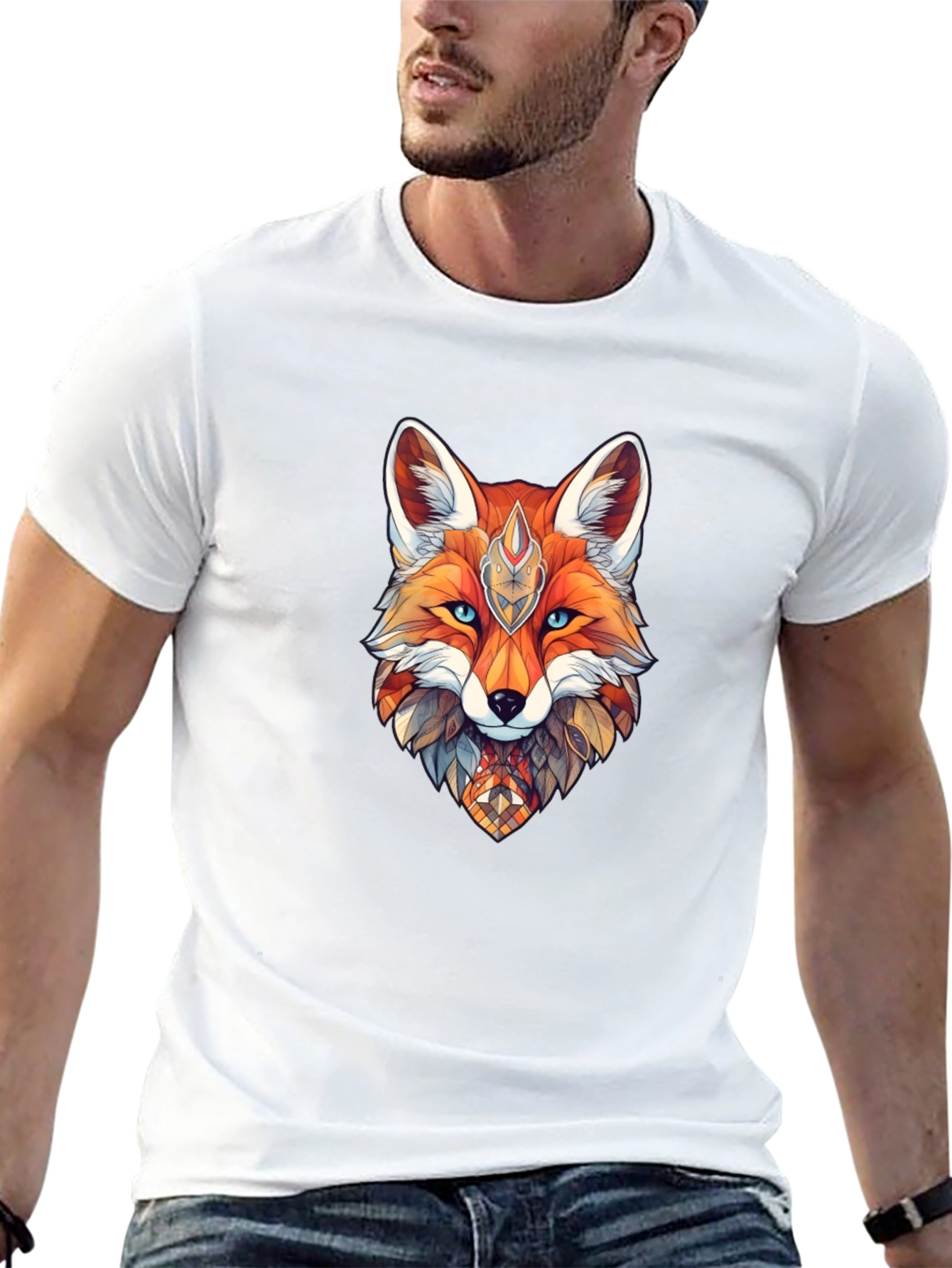 Geometric Fox Graphic Print T-Shirt